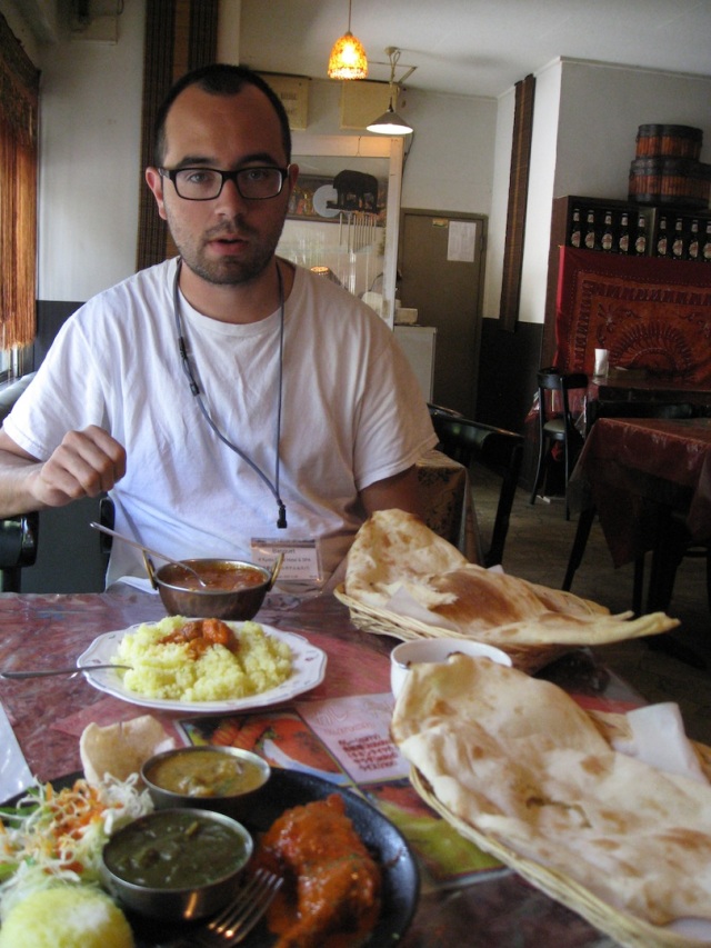Having Indian food with Carlos near campus. Crazy amount for less than $10. The naan is huge.